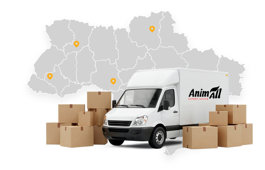 Фургон із зоотоварами на тлі карти України
